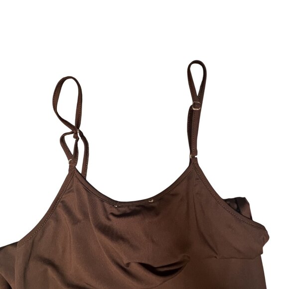 VTG Dress Women Med Brown Lace Crochet Boho Cottage Core Layered Outfit 2 Pc Set - Picture 10 of 16